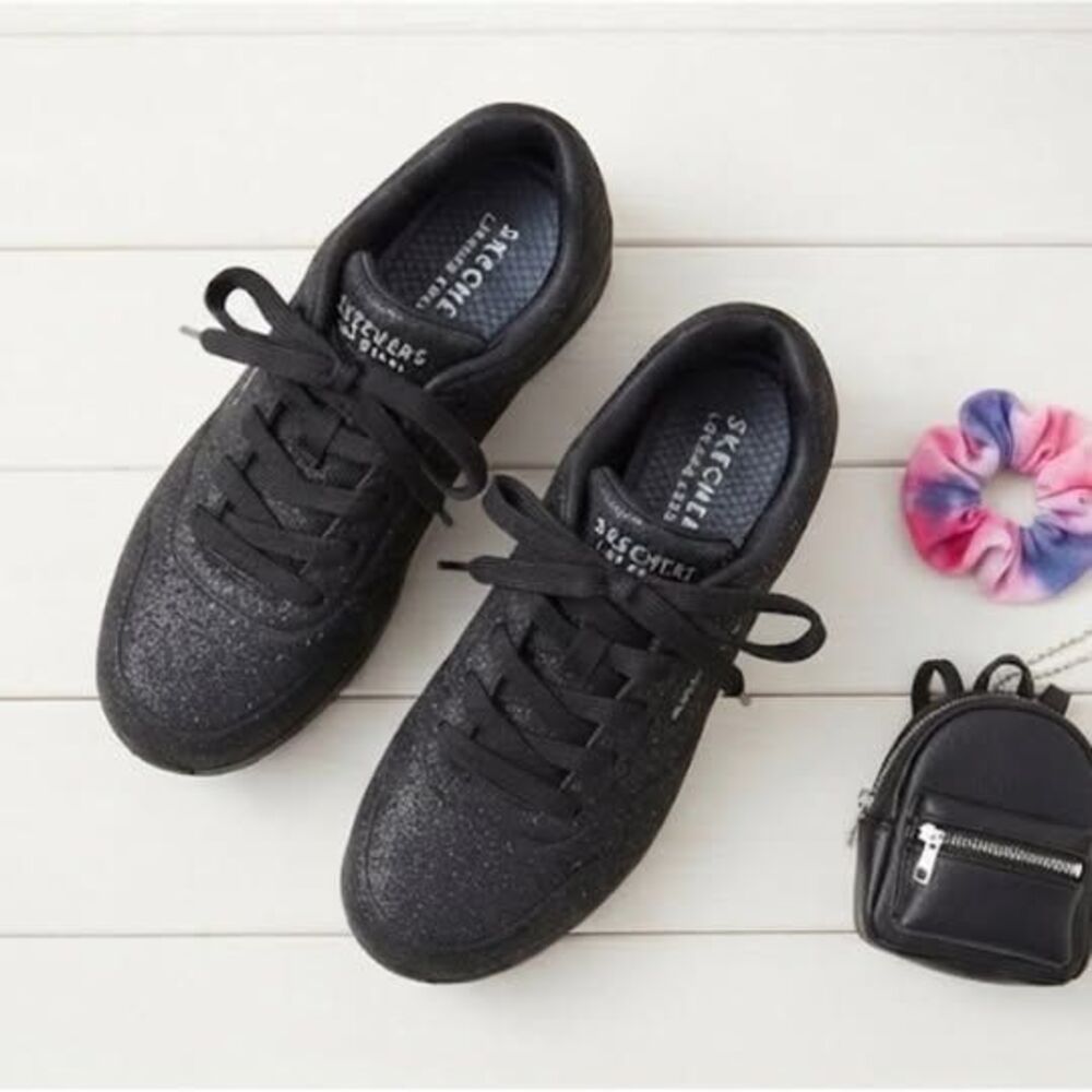 Skechers 1c Black Glitter Memory Foam Sneakers